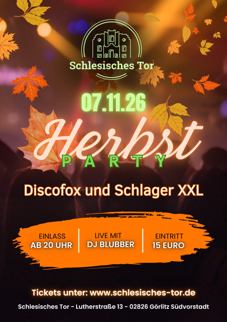 07.11.26 – DJ Blubber: Discofox & Schlager XXL – Herbstparty